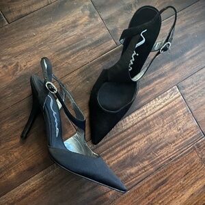 Vintage Nina Black Heels w/Rhinestone Clasp